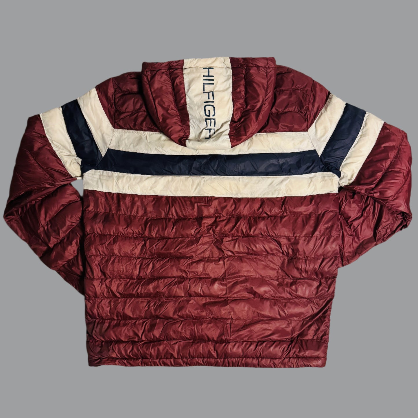 Tommy Hilfiger Burgundy Striped Puffer Jacket