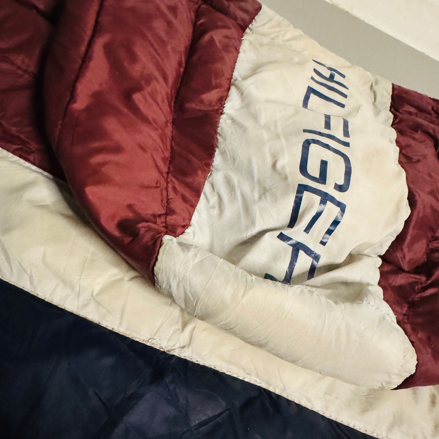 Tommy Hilfiger Burgundy Striped Puffer Jacket