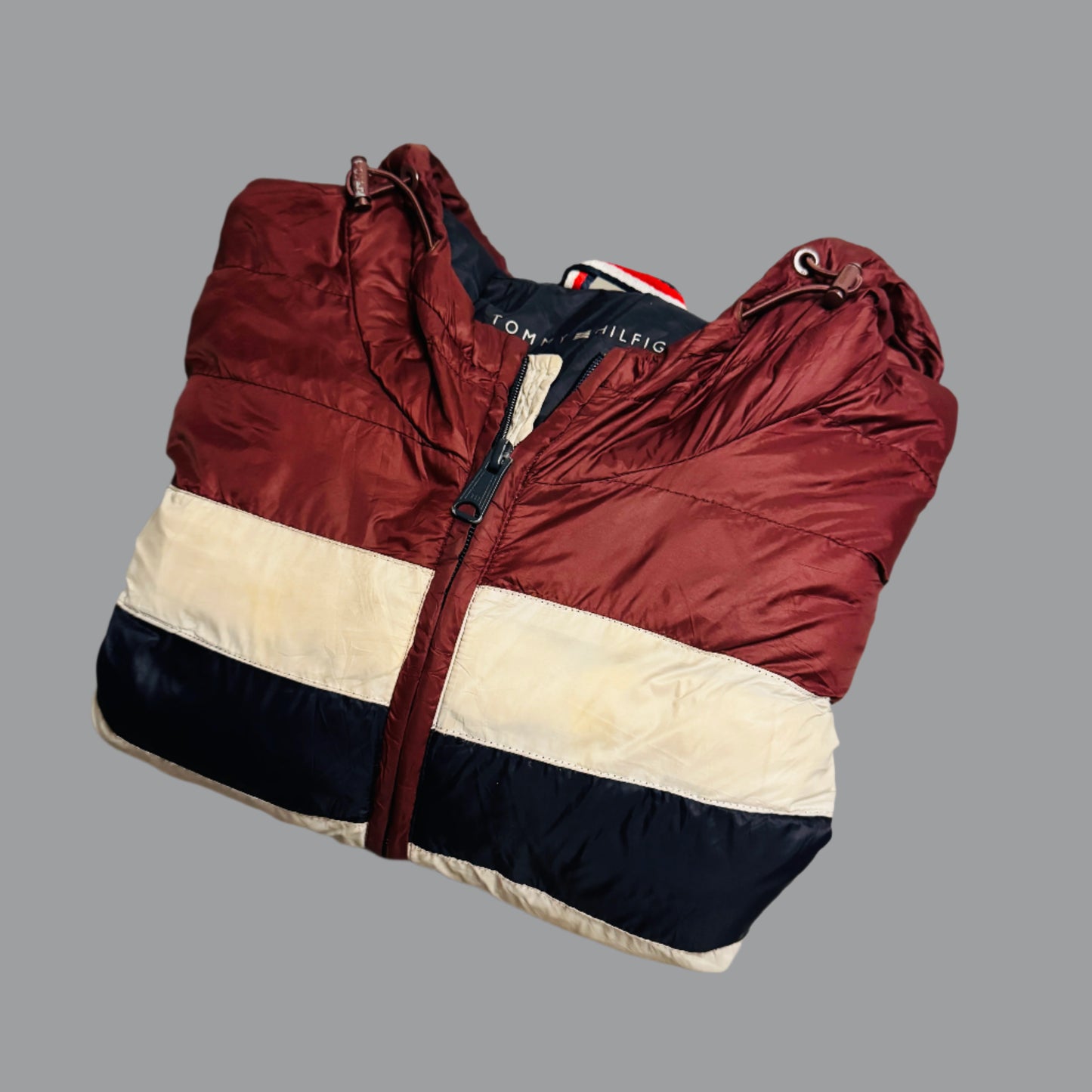 Tommy Hilfiger Burgundy Striped Puffer Jacket